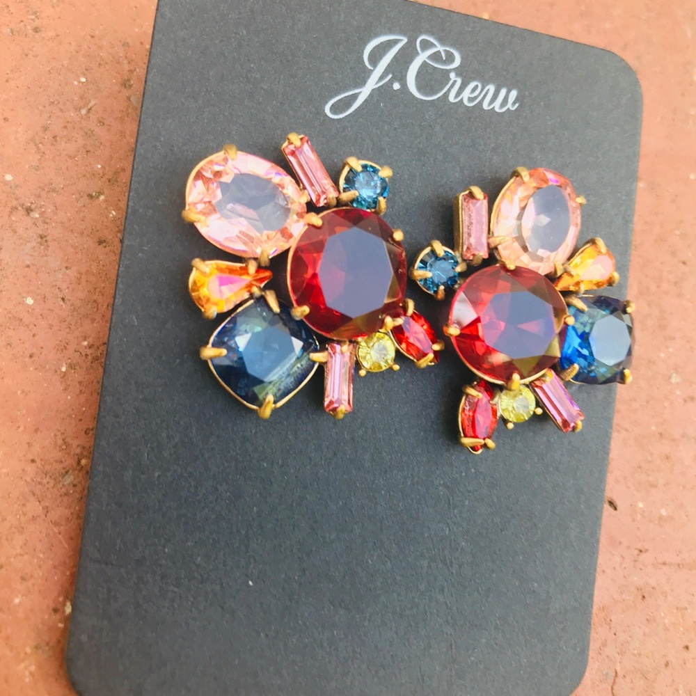 J.Crew NWT Multi Color Crystal Cluster Earrings